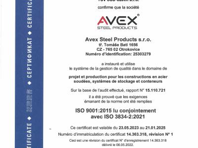 Certificate ČSN EN 1090-2:2019 in the execution of steel structures up to class EXC 2